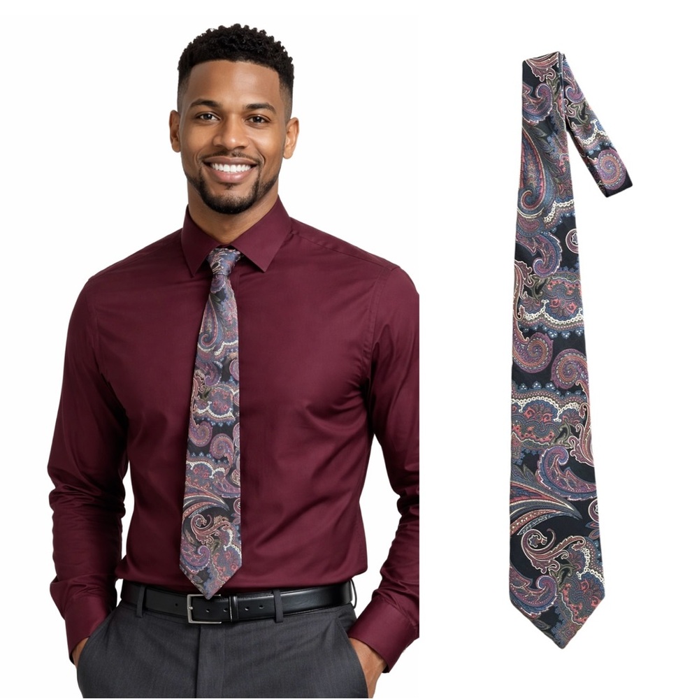 Elegant Paisley Tie in Black and Burgundy
🔥% bundle of 3, 5, 10, 15 or 20 ties